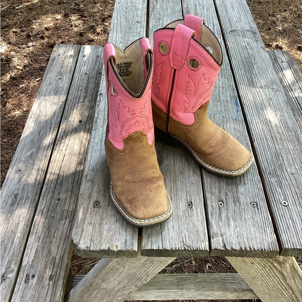 Old west leather kids leather cowboy boots